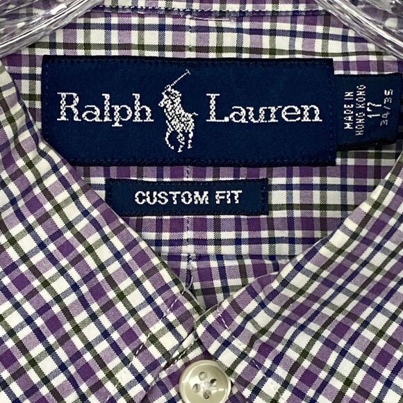 Ralph Lauren Shirt Size 17 Mens Purple Check Button Down Custom Fit - Picture 3 of 9